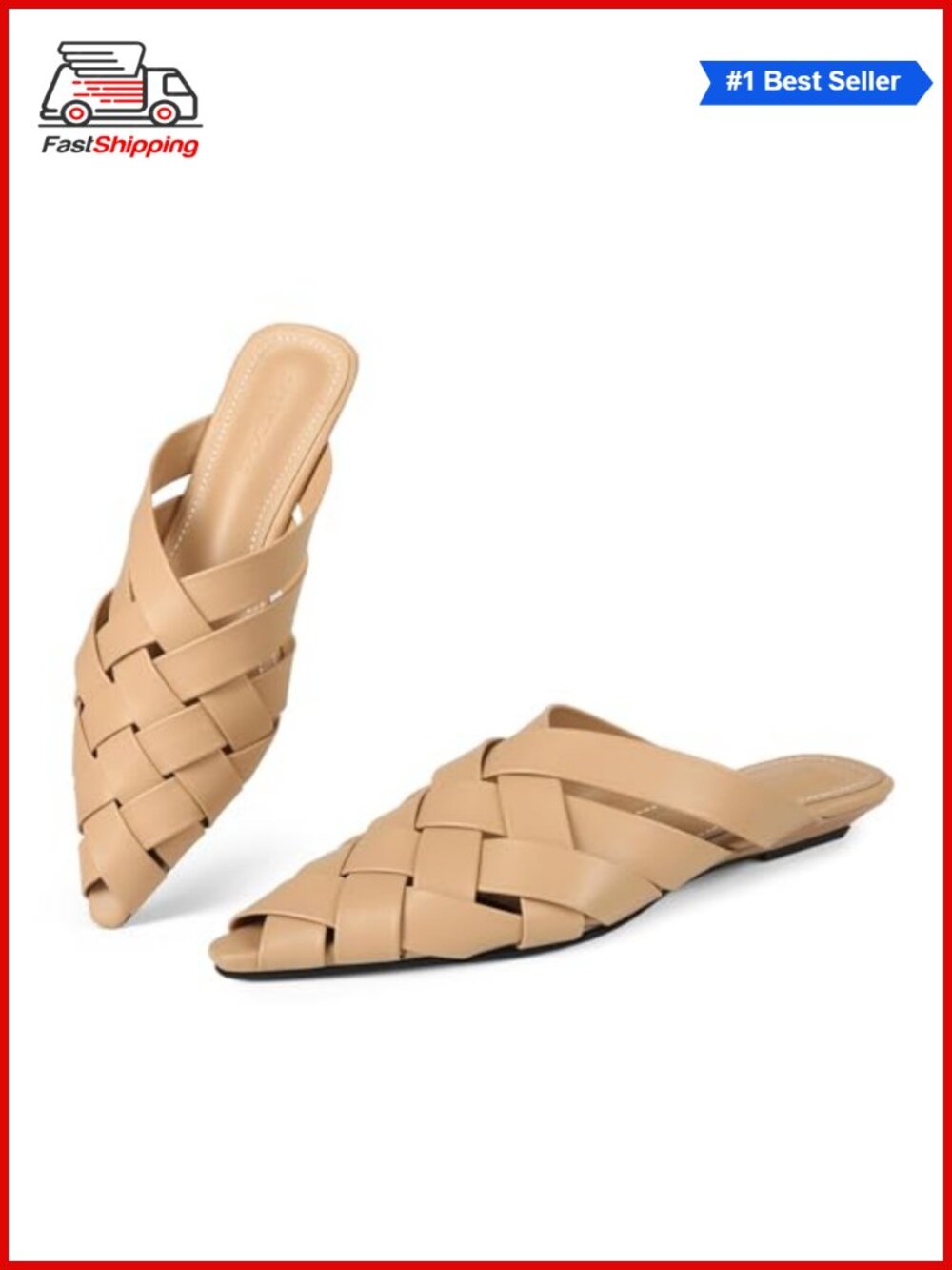 Pointed Toe Mules Braided Slip On Flats Comfortable Backless Loafers